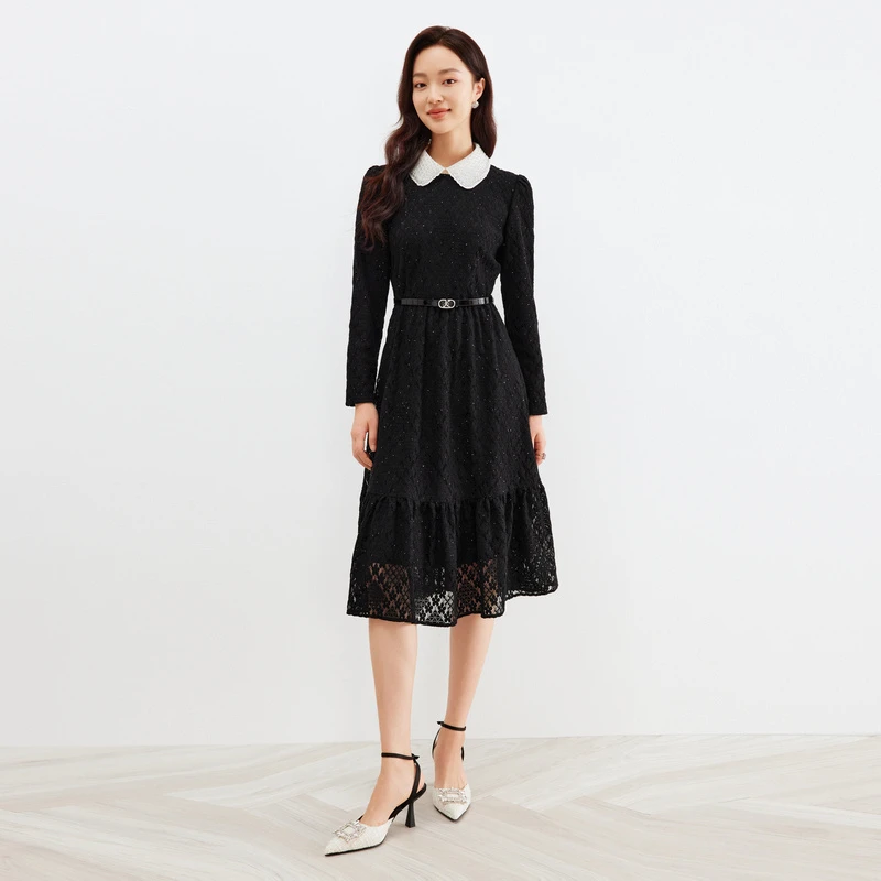 珂莱蒂尔新款星河闪耀新年圣诞礼服显瘦拼接长袖连衣裙KF10234