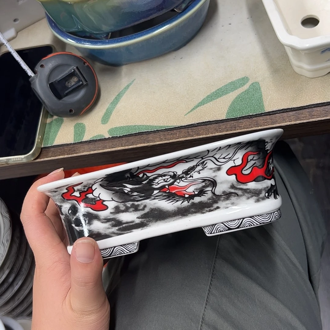 紫砂花盆941号瑕疵18/14/5.5cm仿手绘墨龙