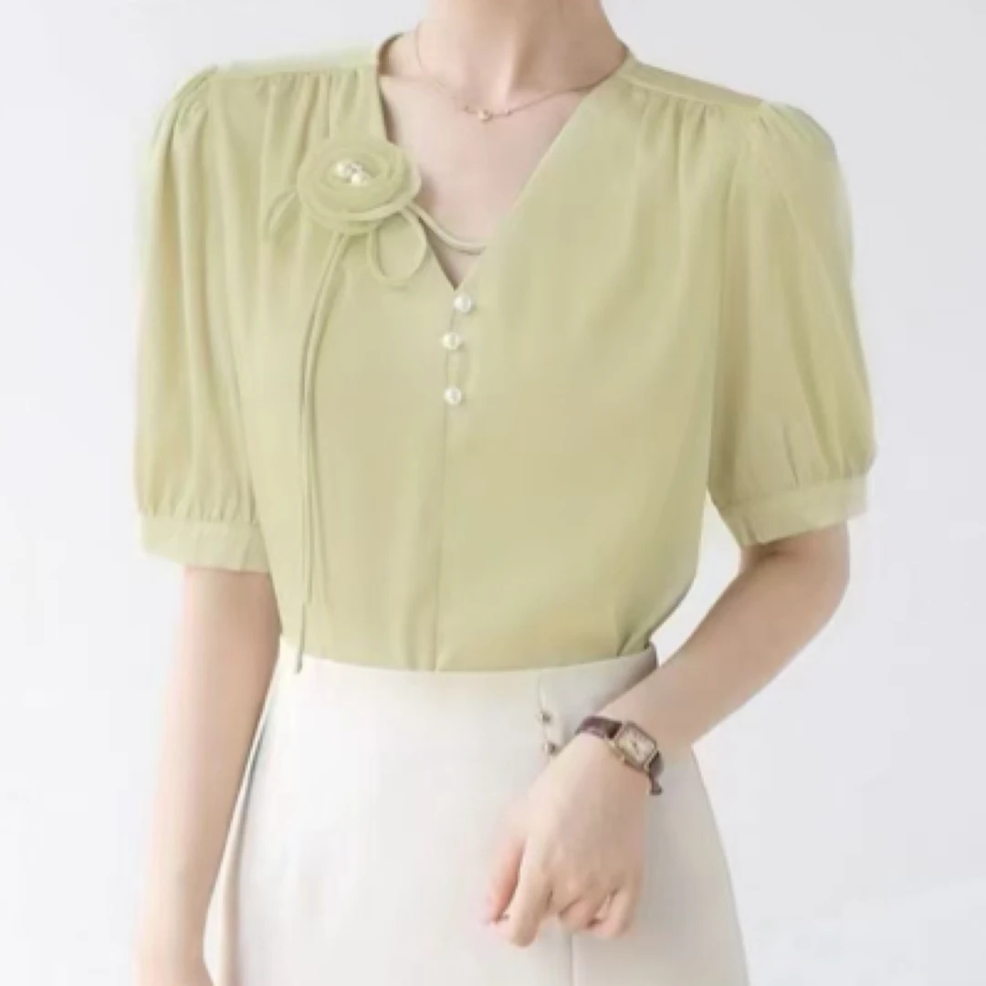 曼雪菲珍珠玫瑰领衬衫