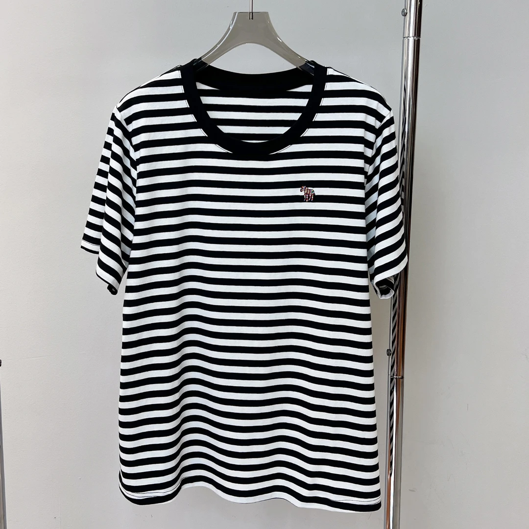 必魅-2025夏季新款亲肤棉质条纹短袖T恤百搭韩系上衣65610