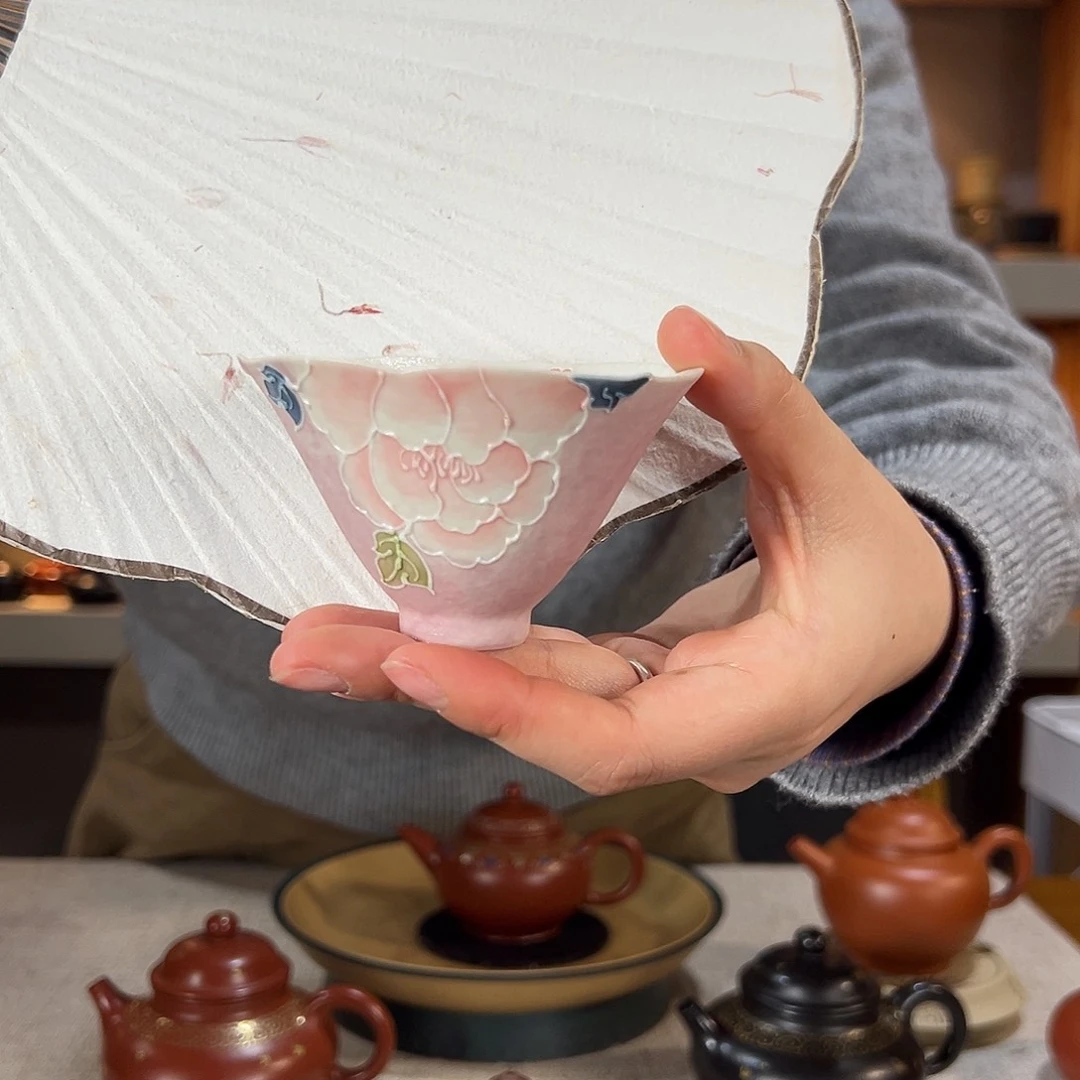 茶壶紫砂粉色斗笠杯