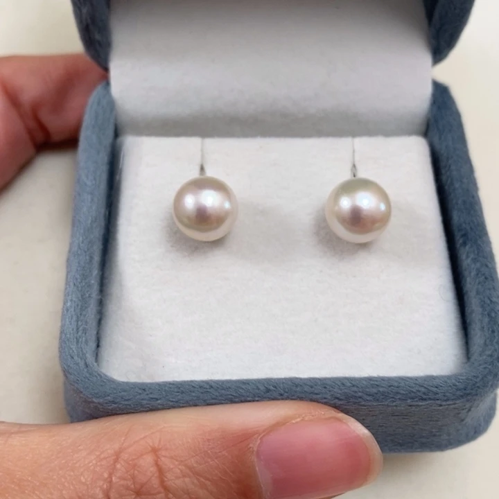 淡水珍珠耳饰银S925镶嵌9-10