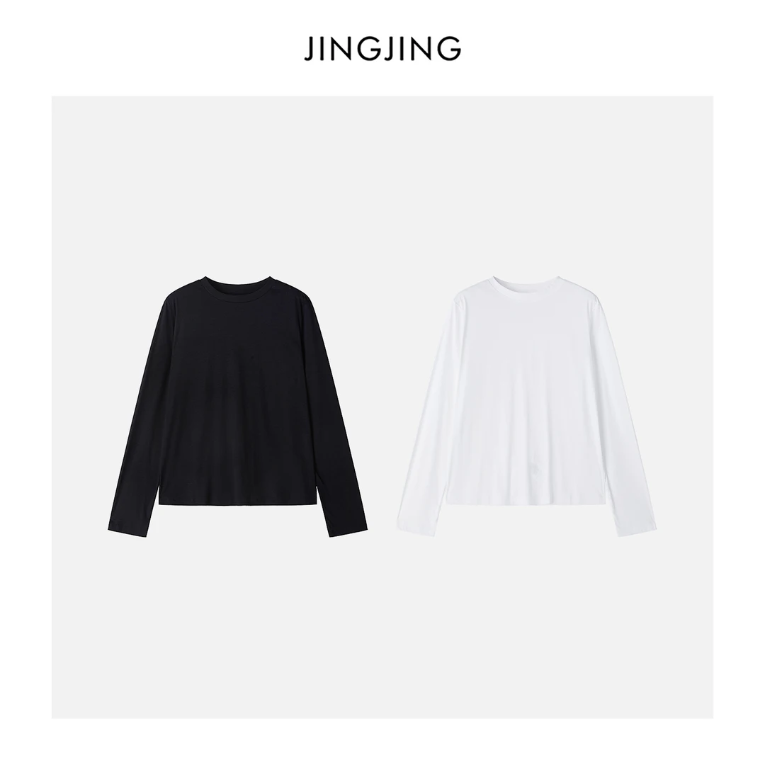 JINGJING2025新款“会呼吸的棉”早秋纯色匹马棉柔软弹力宽松T恤