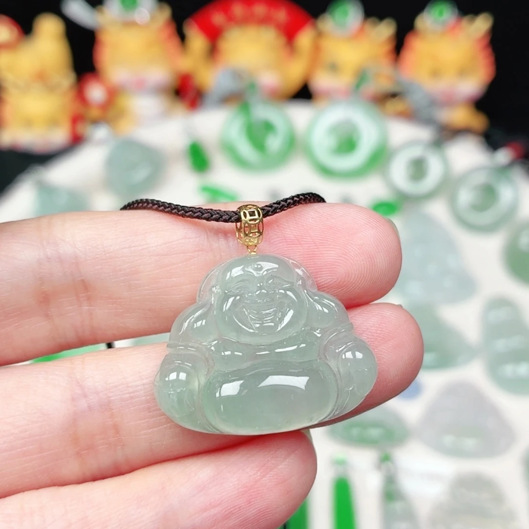 颈饰18K金镶嵌翡翠缅甸天然A货翡翠