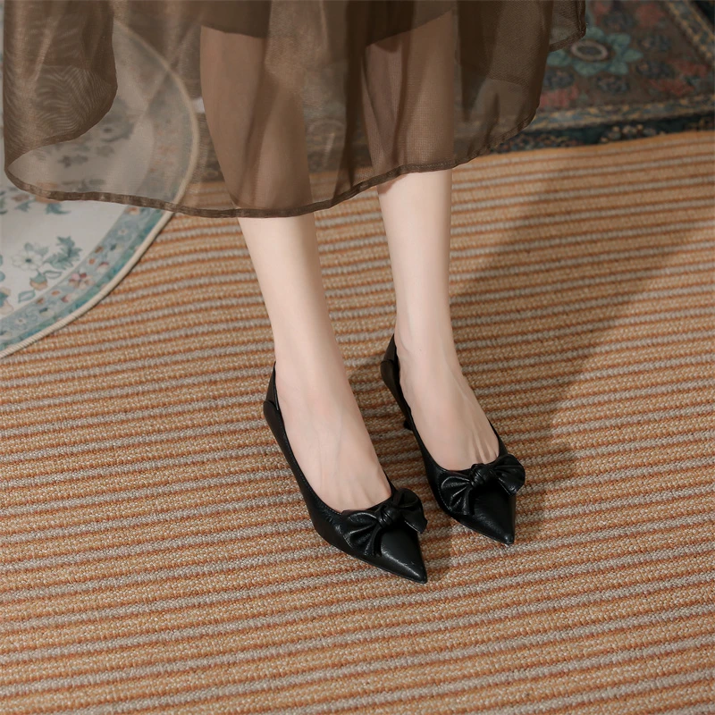 2025年新款蝴蝶结细跟高跟鞋女尖头酒杯跟上班穿工作职业女鞋A28