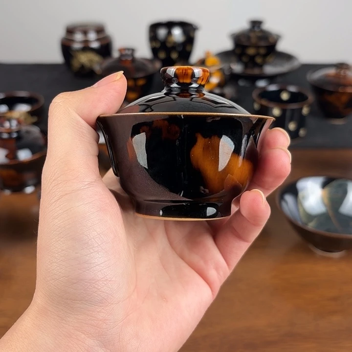 用***1瓷玳瑁釉迷你元宝盖碗