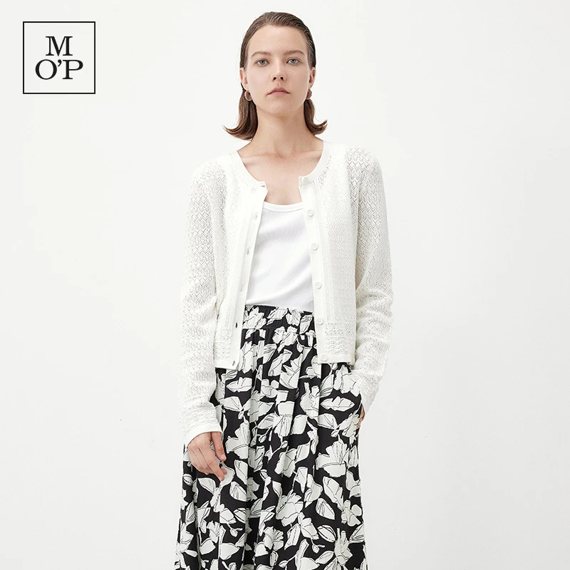 Marc O'Polo/MOP2025夏季新款时尚纹理镂空毛织开衫上衣女士小衫