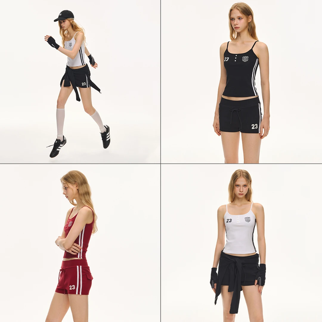 CLIMAX VISION侧边撞色条纹字母印花遮副乳紧身运动吊带背心/短裤