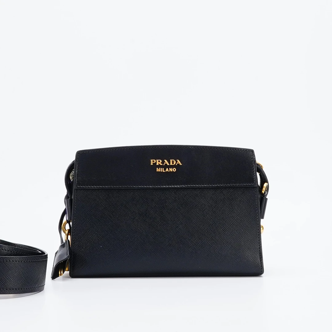 95新 Prada/普拉达 【白菜】Saffiano十字斜挎包黑色/BGD401510001