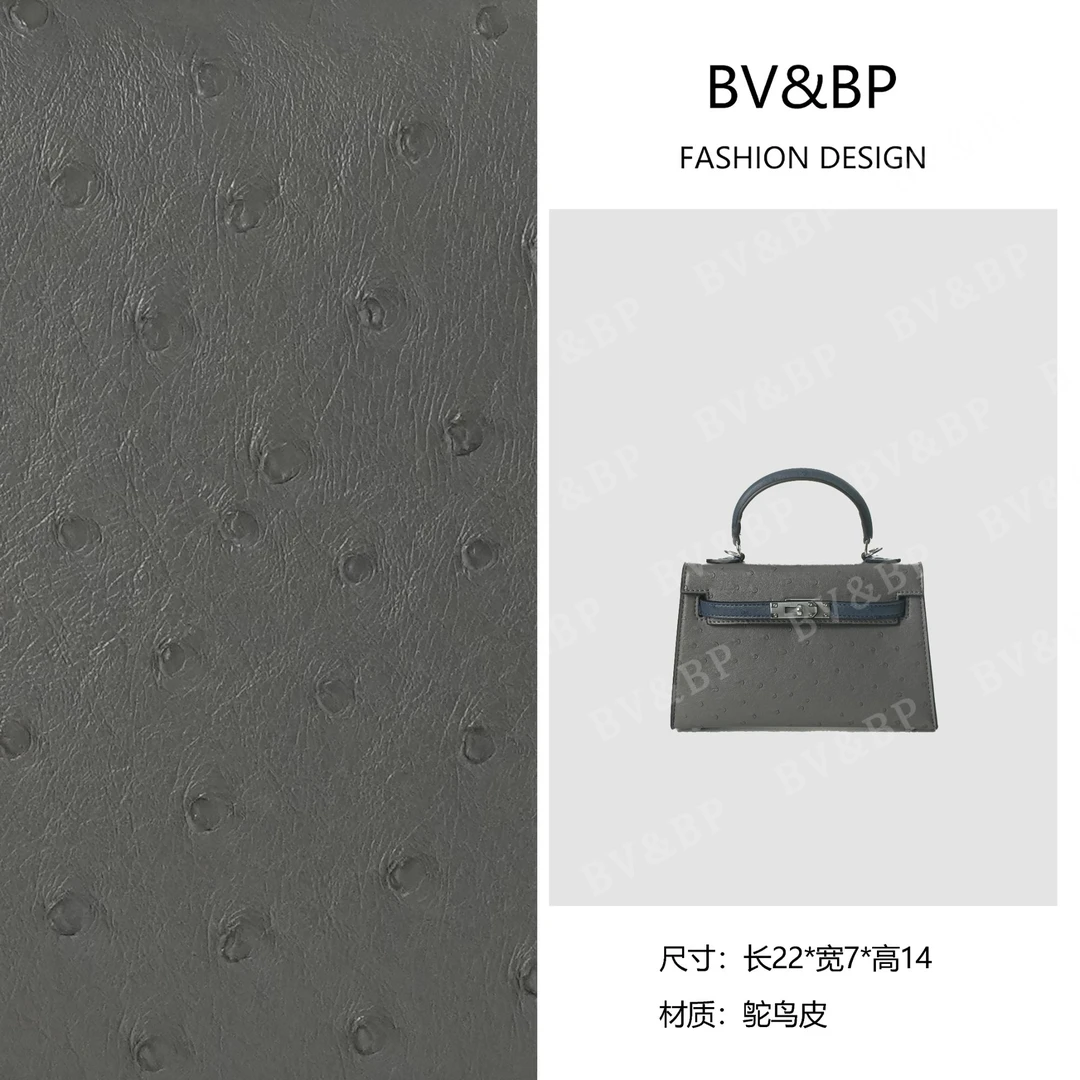 BV&BP· 原创设计 真皮高定手提单肩包  BV8622-海鸥灰拼卡班蓝