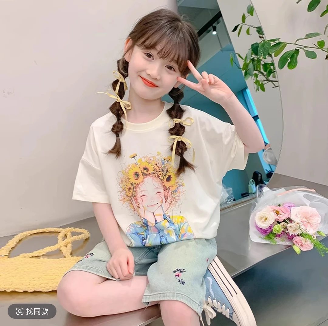 【现货】2025韩版艾俊萱童装夏季短袖T恤