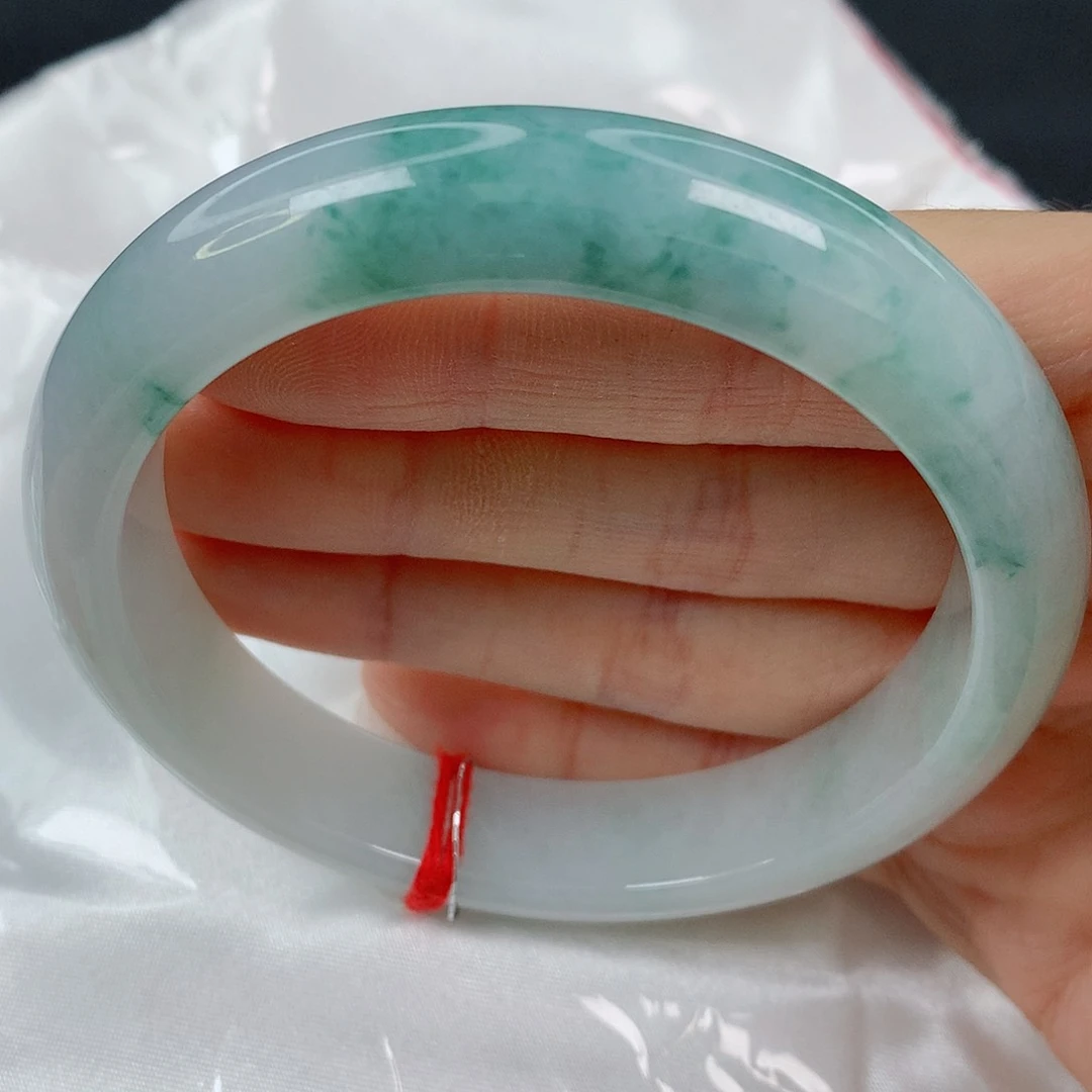 未镶嵌手镯翡翠60.5正圈，半山水小飘花，完整，011