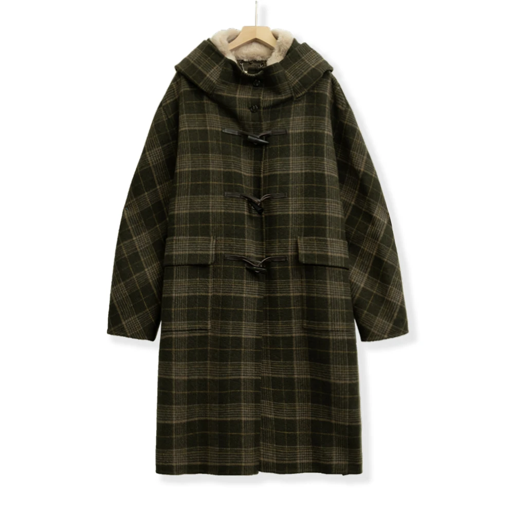 时尚百搭格纹长款毛呢大衣9013-353-9455