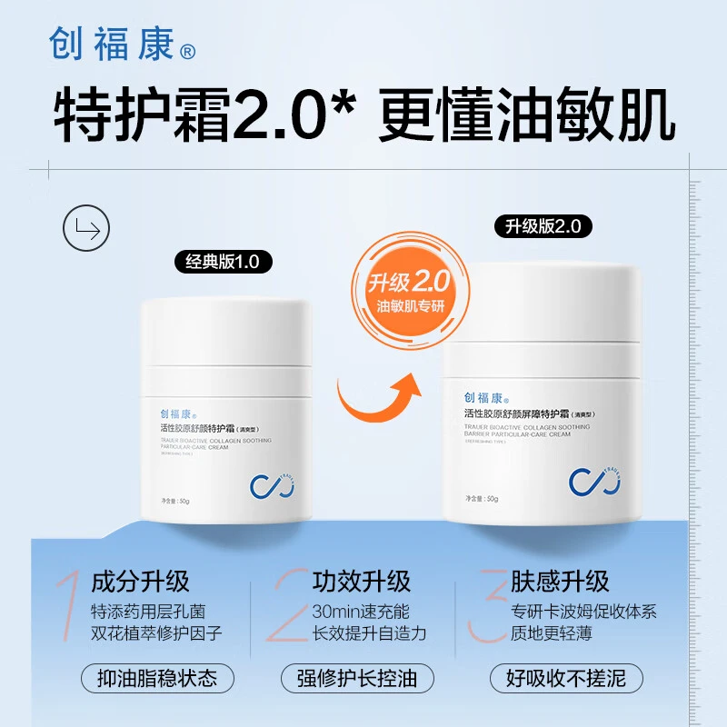 【第二代】创福康胶原屏障特护霜清爽型保湿修红敏感控油修护面乳