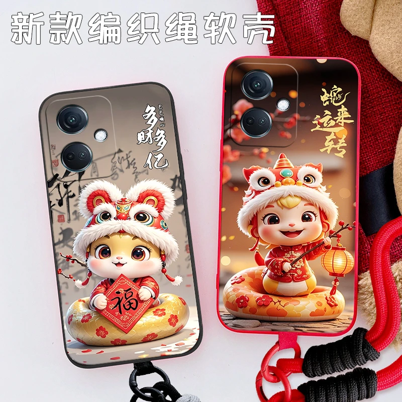 2025全新款oppok11手机壳PJC110编织手绳软硅胶防摔萌蛇开运网红