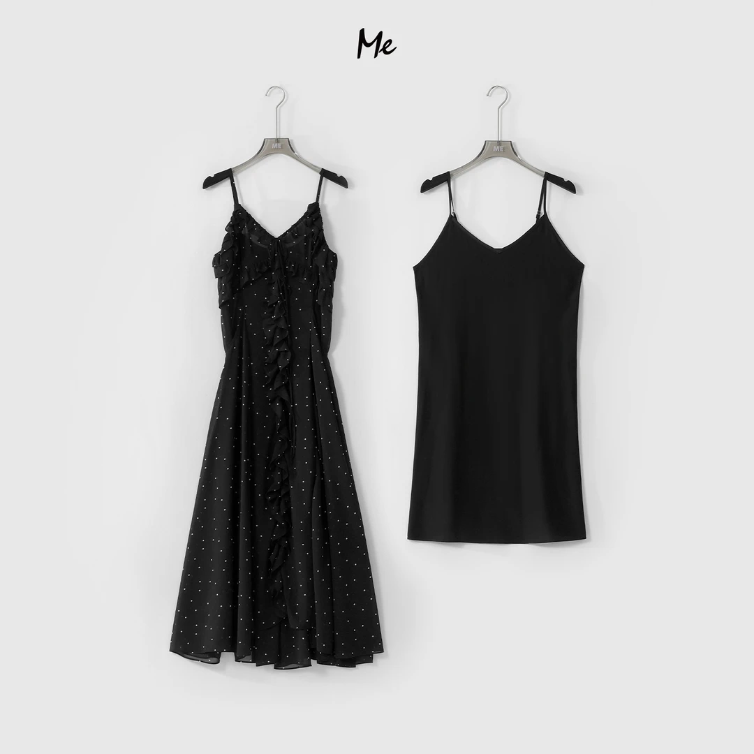ME【波点花瓣吊带裙】桑蚕丝混纺时尚气质显瘦连衣裙MESS0131含吊带
