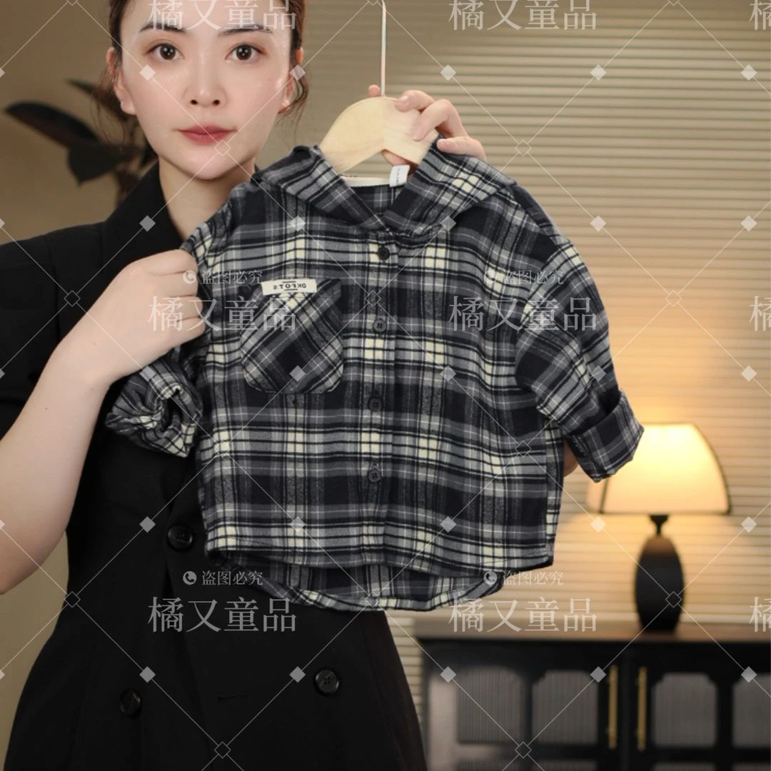 【格子衬衣】2025春季新品运动风潮流休闲长袖女童男童衬衣28316