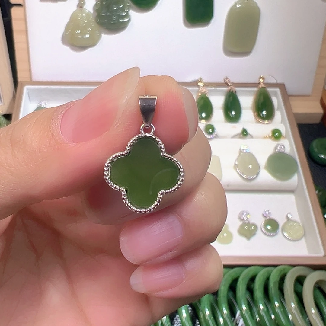 和田玉（碧玉）银S925镶嵌颈饰