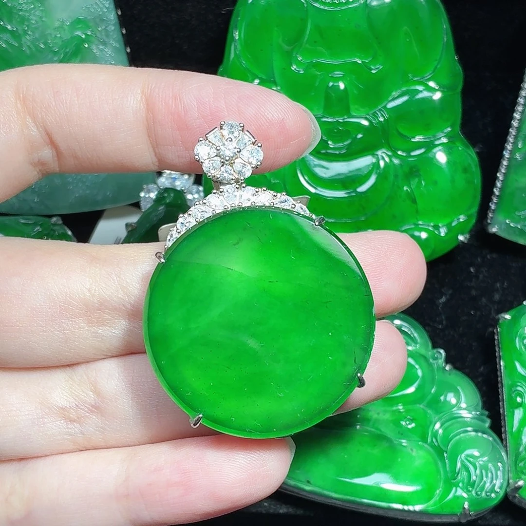 翡翠银S925镶嵌颈饰天然A货翡翠