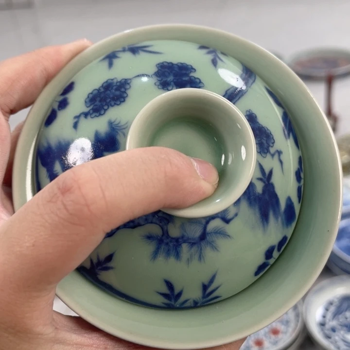 瓷片景德镇青釉鬼谷子下山元宝盖碗