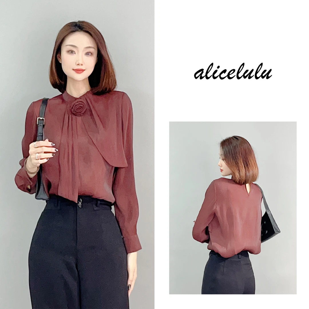 ALICE “优雅绽放”衬衫 立体捏花 柔光肌理 S2141947E