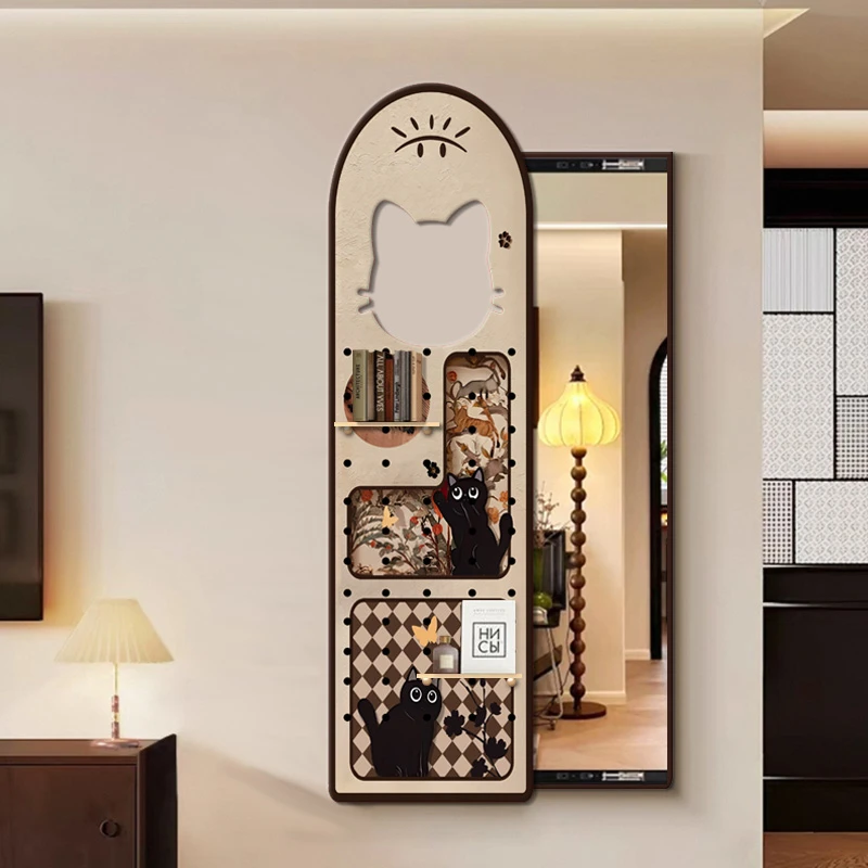 AN-001中古风玄关洞洞板穿衣镜隐藏式全身镜推拉镜法式猫咪捡漏1