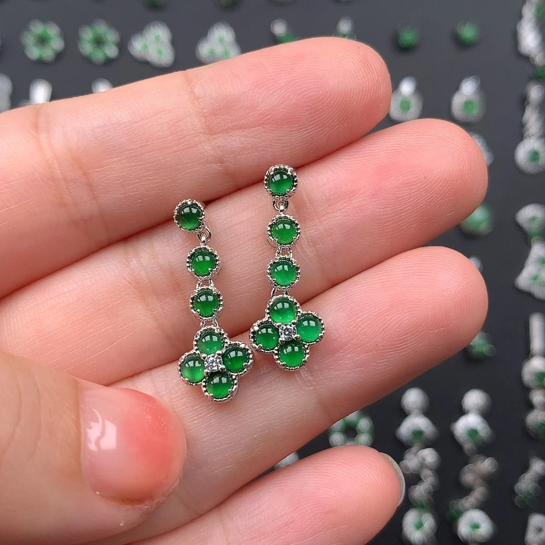 银S925镶嵌翡翠耳饰