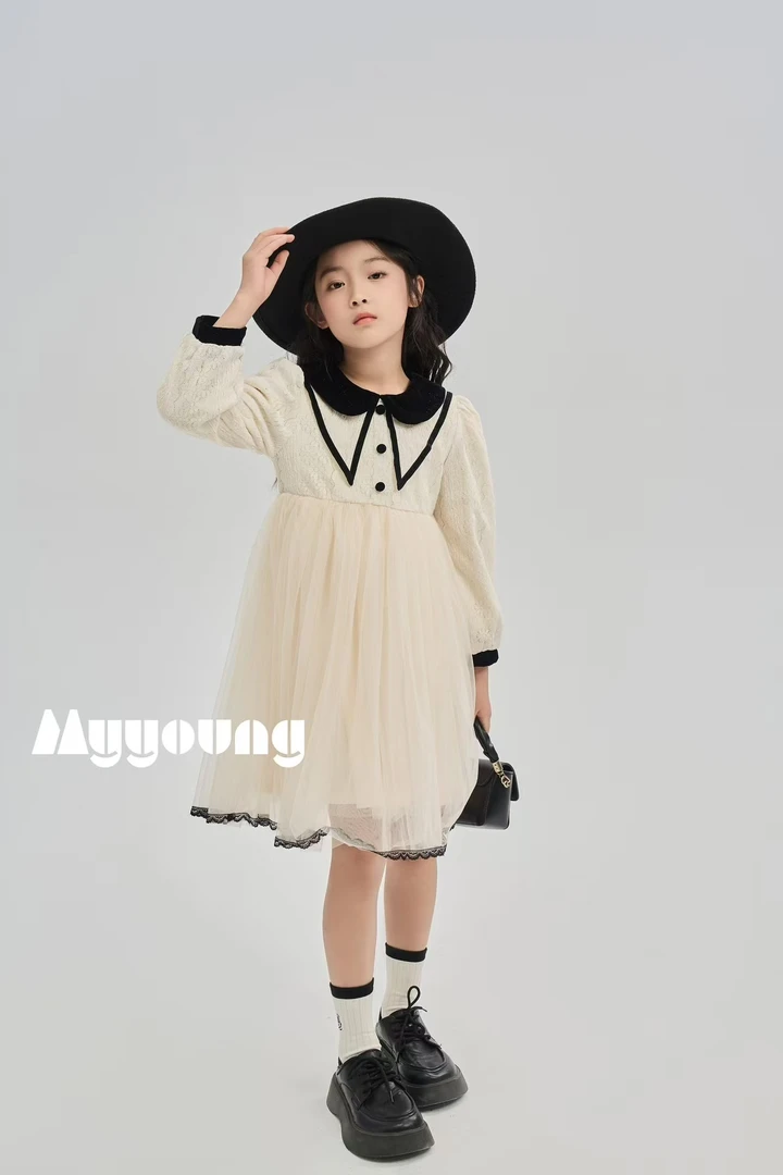 M34134大童娃娃领纱纱裙