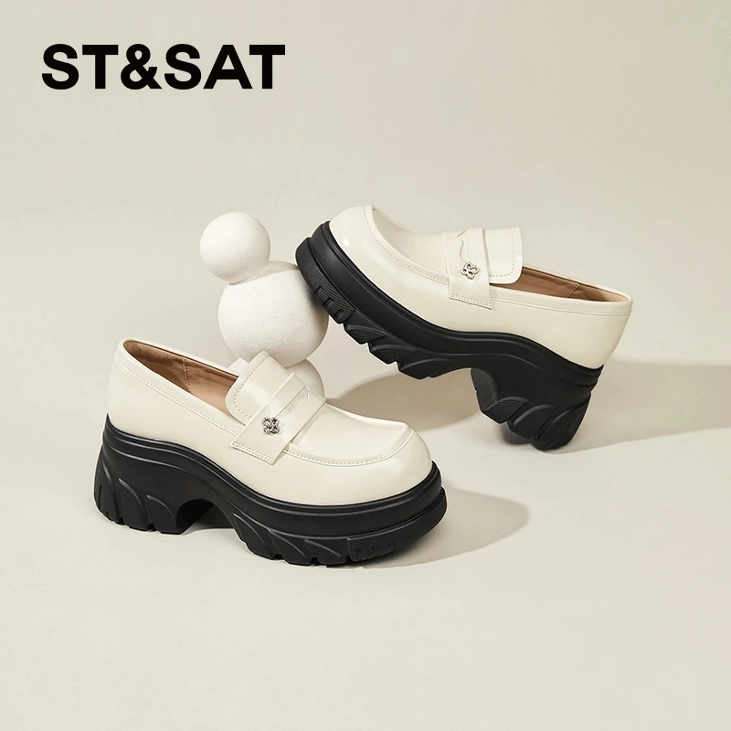 星期六博肯女鞋2025新款爆款潮鞋真皮百搭小个子增高厚底乐福鞋女