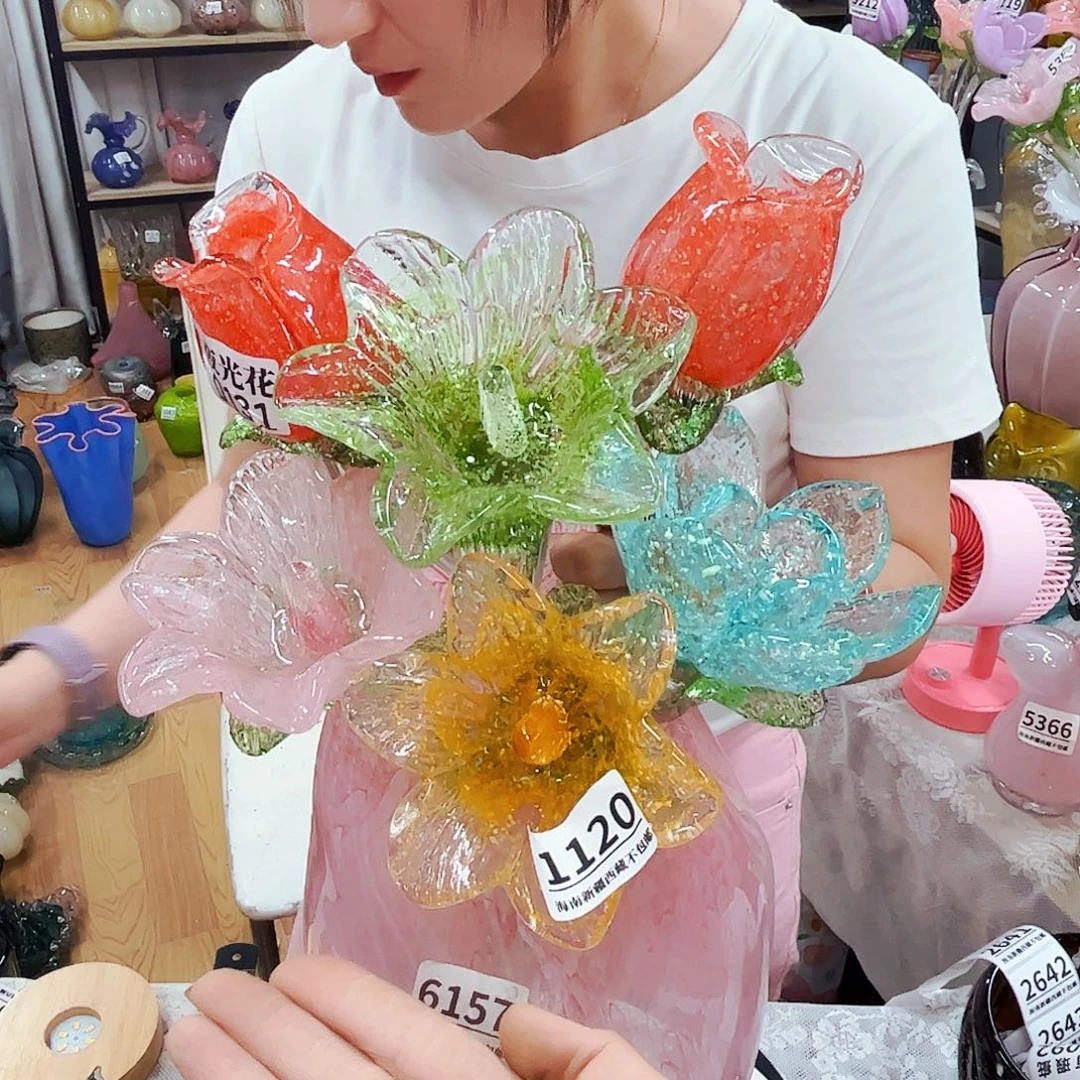 6朵夜光花 家悦琉璃花瓶摆件不含瓶