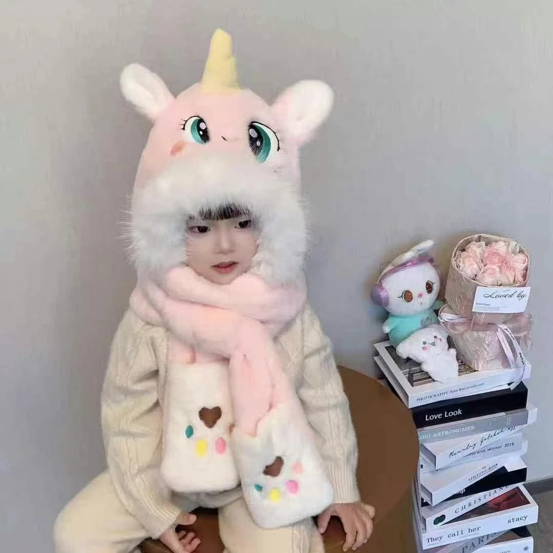 【儿童独角兽帽子围脖手套三合一实体品牌No退换】萝拉实体品牌童装