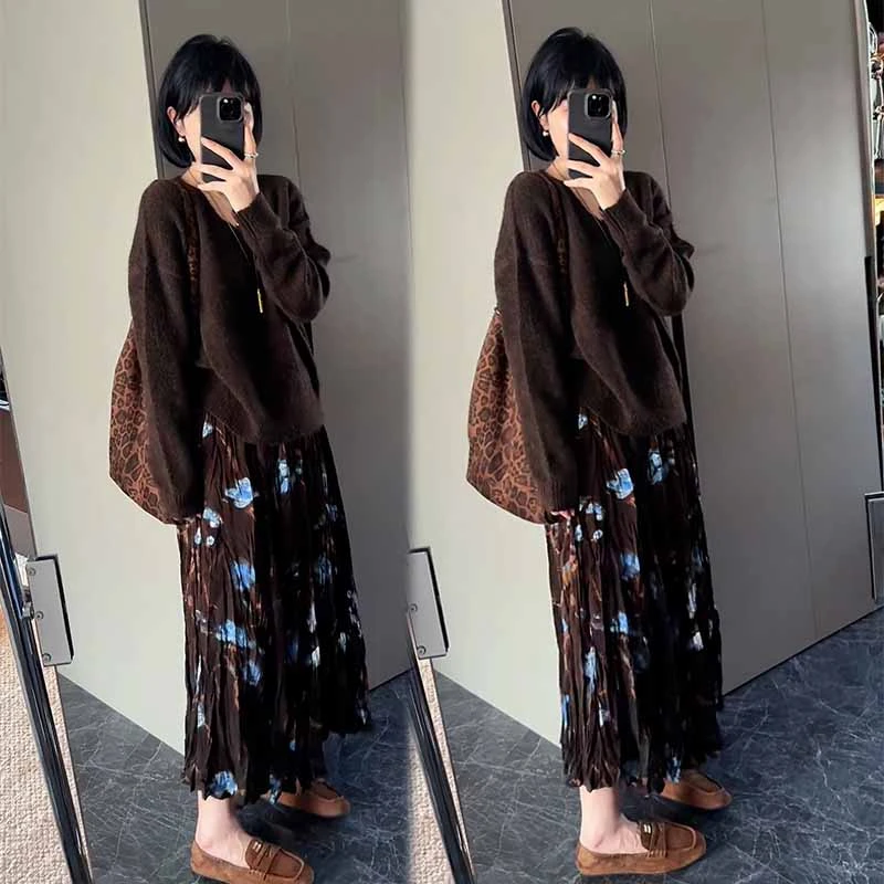 2025秋季新款设计感一整套轻职风长袖上衣女搭配休闲半身裙两件套