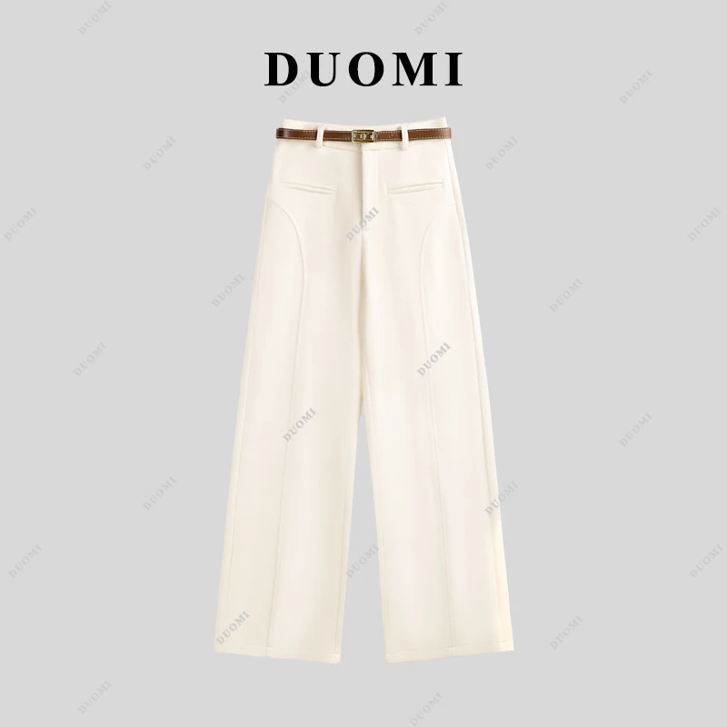 【配腰带】高腰显瘦直筒裤女冬季加厚百搭羊毛呢子休闲裤DD-0717