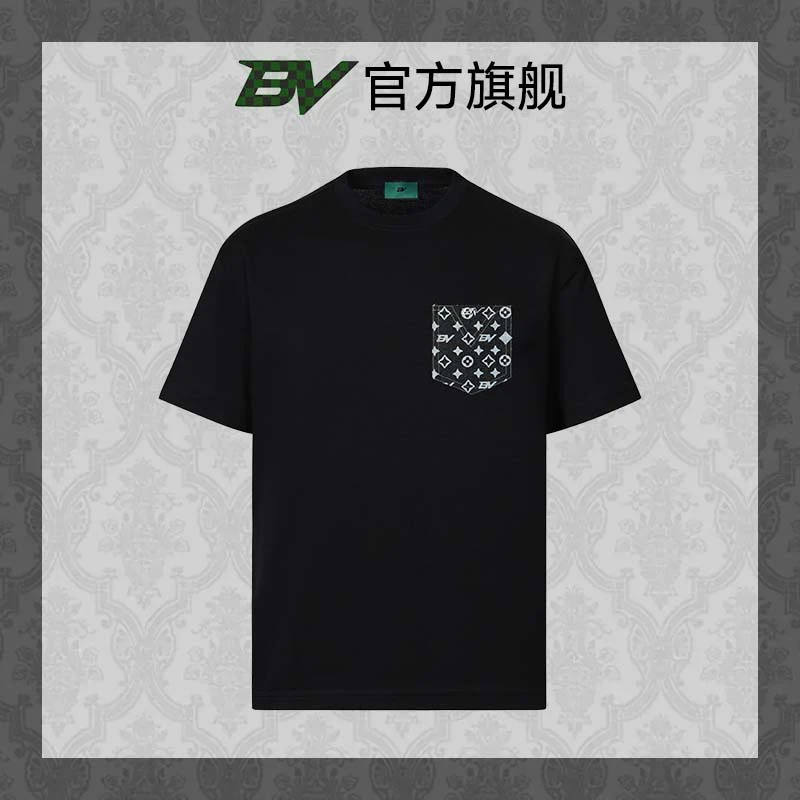BV夏季新款圆领短袖t恤休闲透气半袖男款黑色情侣经典男士短袖t恤