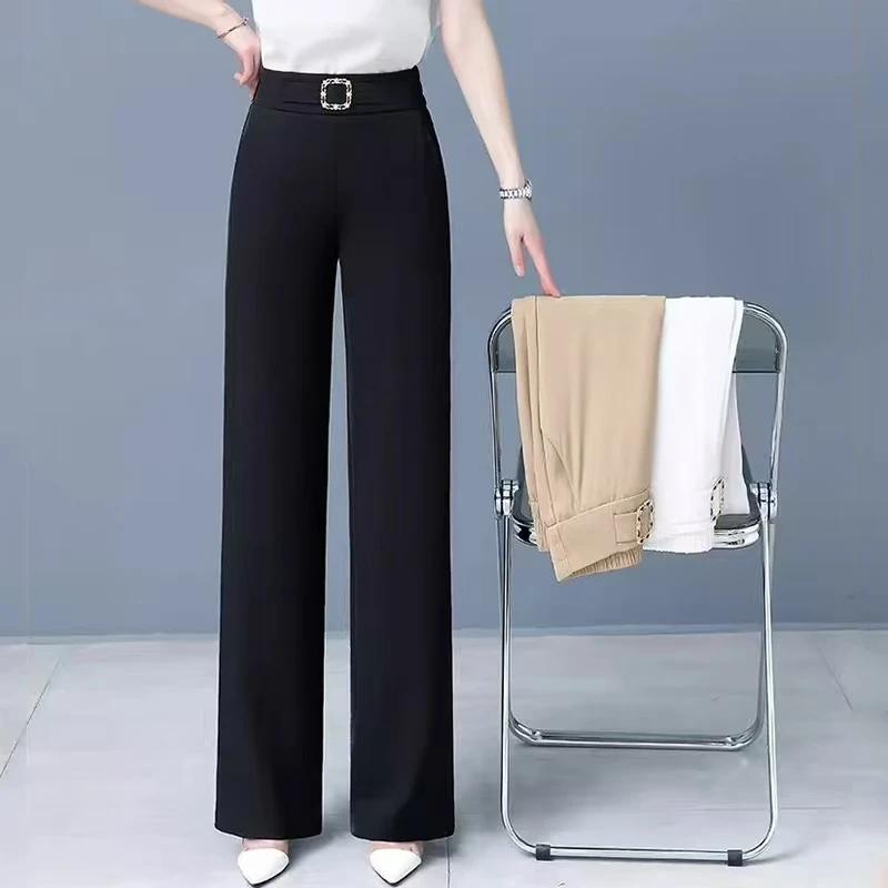 黑色阔腿裤女2025新款夏季薄款直筒裤子高腰垂感女士休闲长裤