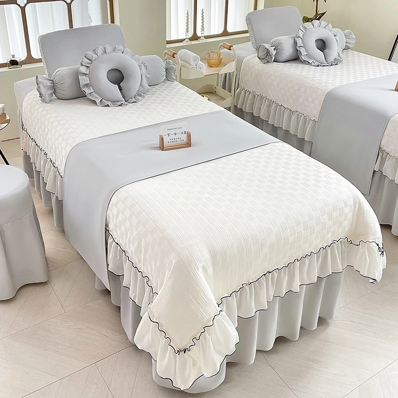 2025新款高级感美容床罩四件套四季头疗美容床罩4件套