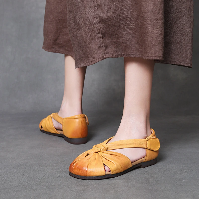 头层牛皮复古百搭罗马凉鞋2025夏季新款包头镂空舒适妈妈鞋