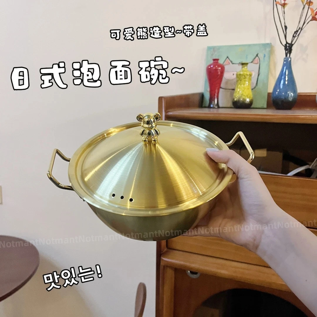 【小熊碗带盖+筷+勺】17cm升级304不锈钢泡面碗双耳加大加深沙拉碗