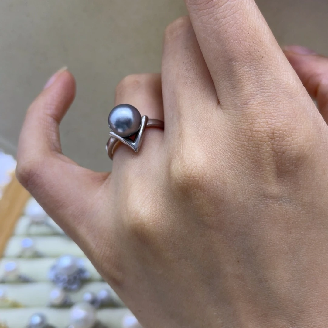 海水珍珠戒圈银S925镶嵌