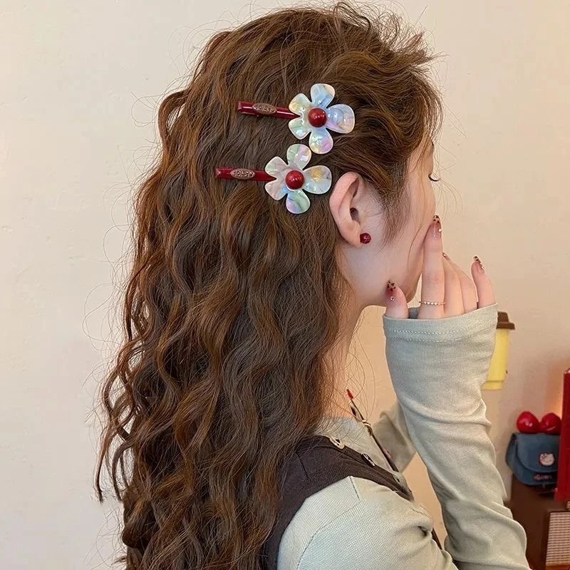 婉之恋气质新款小众设计感炫彩色花朵发夹少女感可爱刘海碎发夹