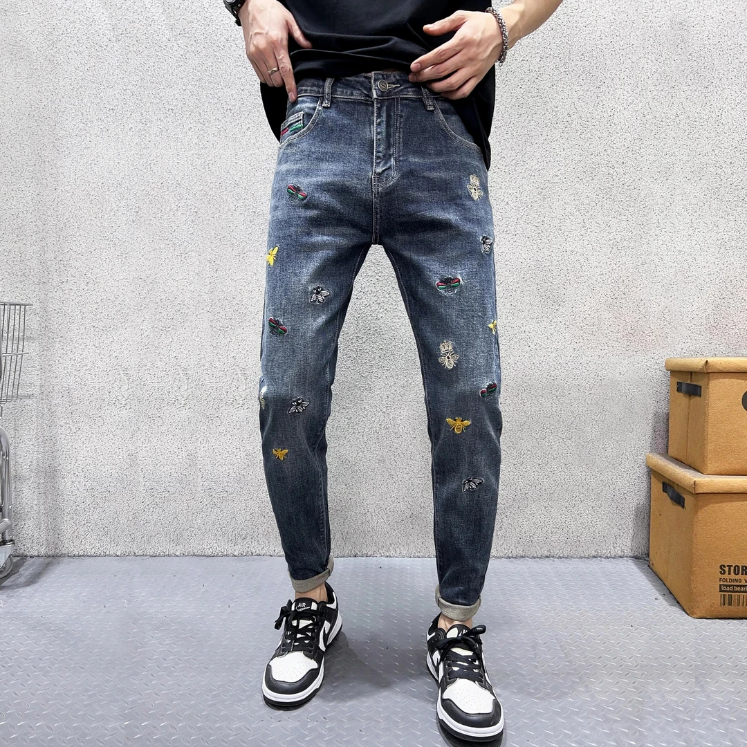 春夏刺绣牛仔裤男士爆款2025新款潮流时尚休闲长裤男款修身小脚裤