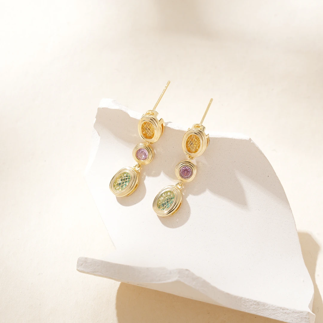 西子饰品高定镀18K金【高定彩宝长耳坠】2025新品925银针耳饰耳环女