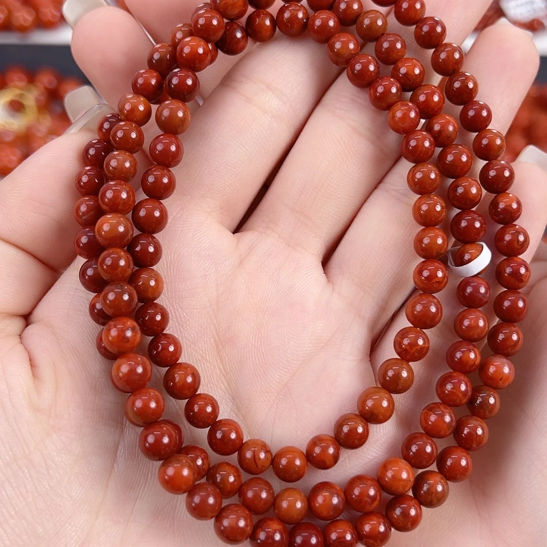 南红玛瑙未镶嵌瓦西牛血红双色5mm多圈