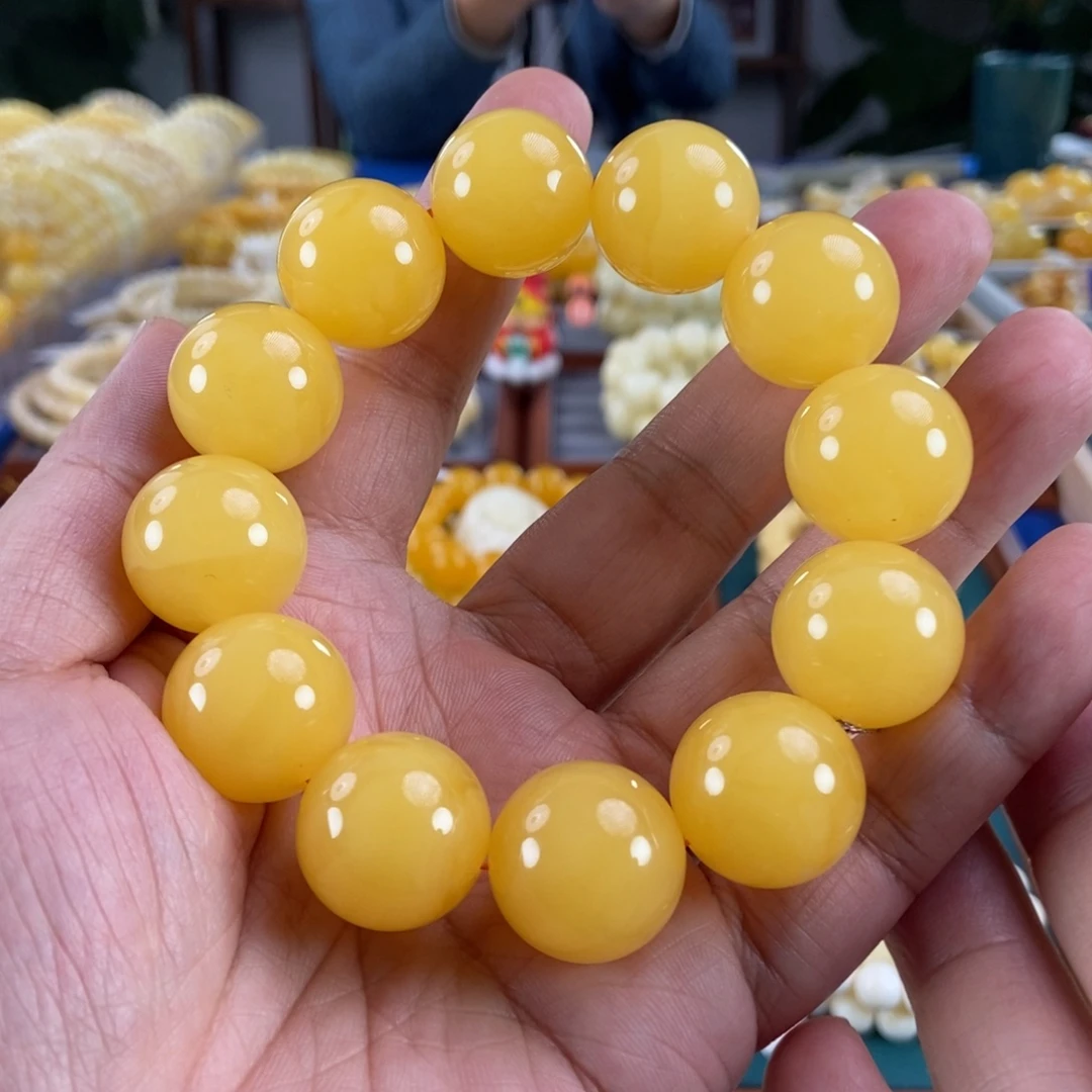 琥珀未镶嵌珠宝奇石20鸡油黄蜜蜡同料串56.09