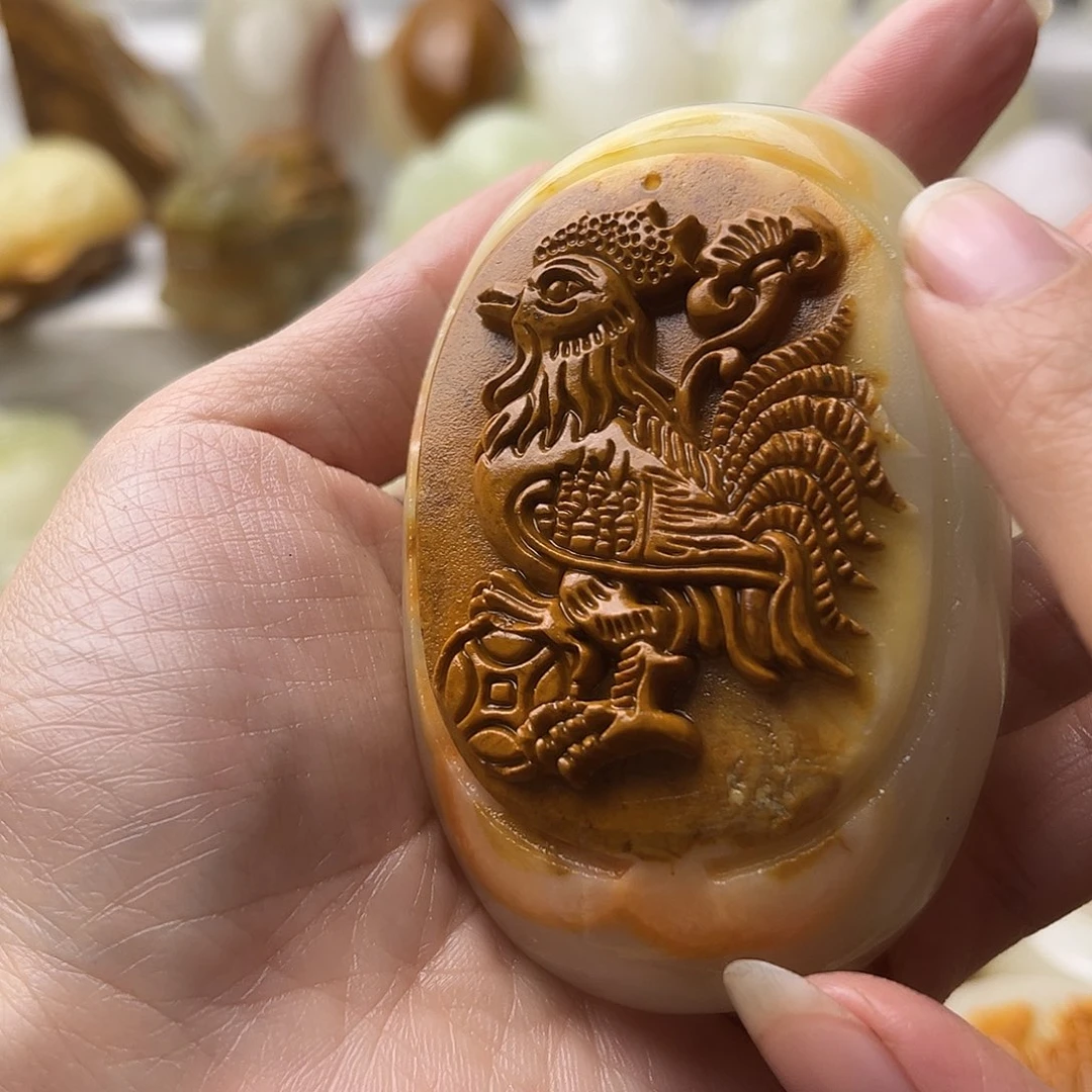 石材方解石手把摆件不退换鸡微瑕