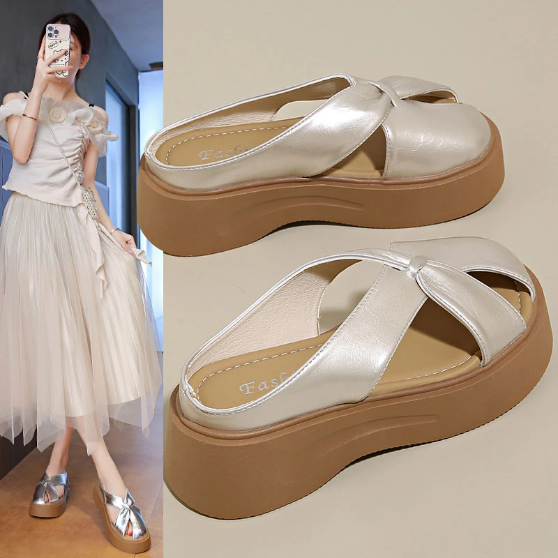 厚底包头半拖鞋女2025新款夏季外穿懒人一脚蹬凉拖鞋女夏百搭拖鞋