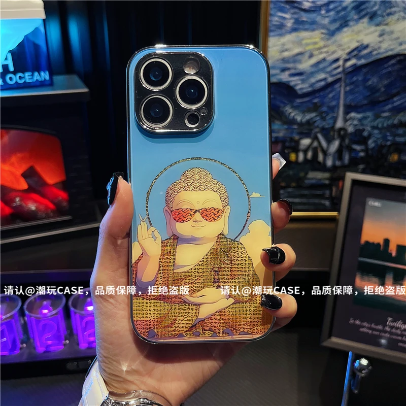 电镀鎏金玻璃壳适用苹果iPhone16/华为荣耀/OPPO/VIVO/小米手机壳