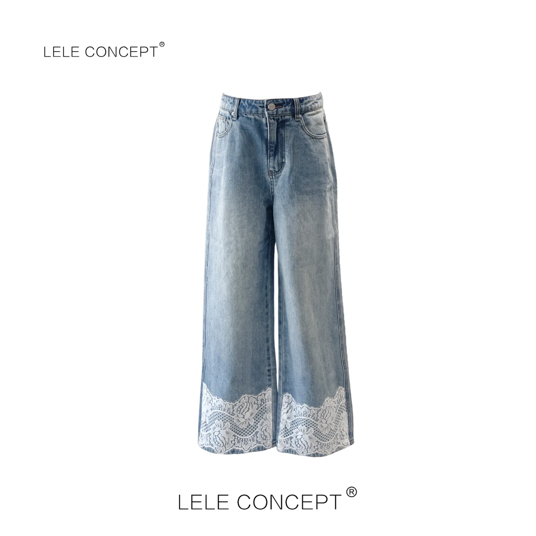 LELE CONCEPT丨「丽」新款设计师款下脚蕾丝边牛仔裤K0326