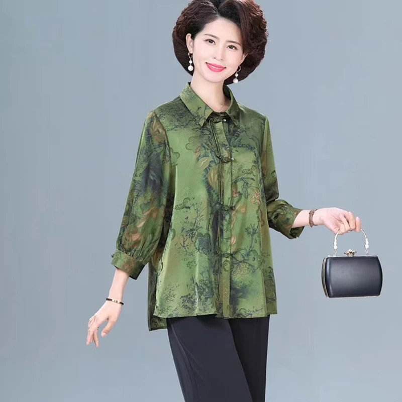 妈妈春夏装衬衫洋派高贵新款中老年女宽松加肥夏季上衣大尺码小衫