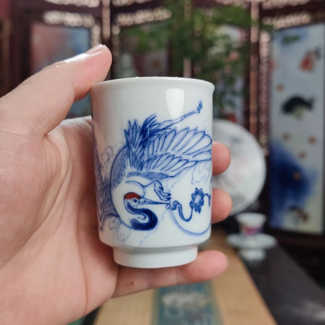 安***一摆件青花鹤闻香杯